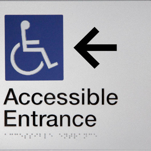 Accessible Entrance Sign (Silver) Left Arrow - IMG 2