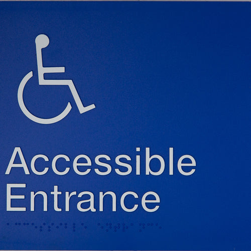 Accessible Entrance Sign (Blue) Wheelchair Icon - IMG 1
