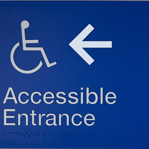 Accessible Entrance Sign (Blue) Left Arrow - IMG 1