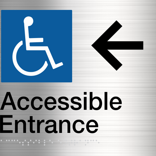Accessible Entrance Sign (Stainless Steel) Left Arrow - IMG 3