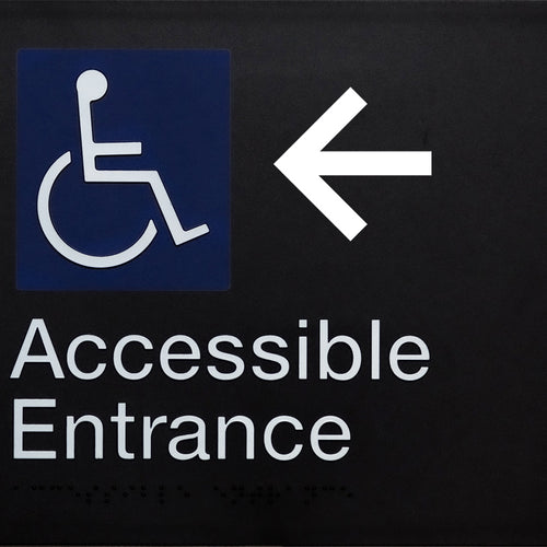 Accessible Entrance Sign (Black) Left Arrow - IMG 1