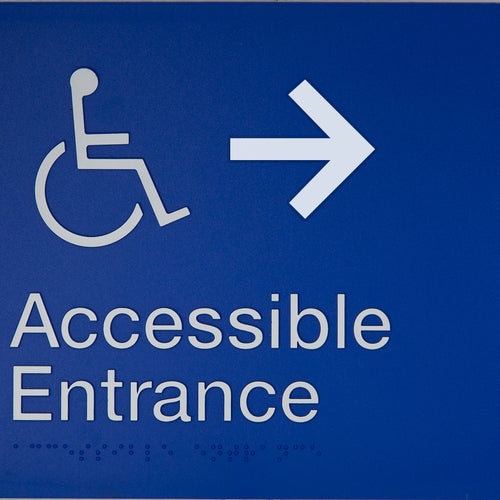 Accessible Entrance Sign (Blue) Right Arrow - IMG 1