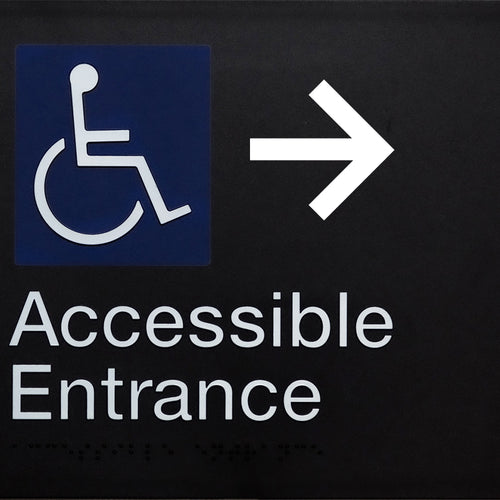 Accessible Entrance Sign (Black) Right Arrow - IMG 1