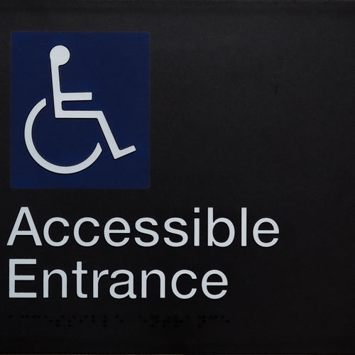 Accessible Entrance Sign (Black) Wheelchair Icon - IMG 1