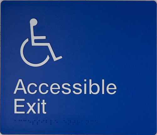 accessible exit sign blue
