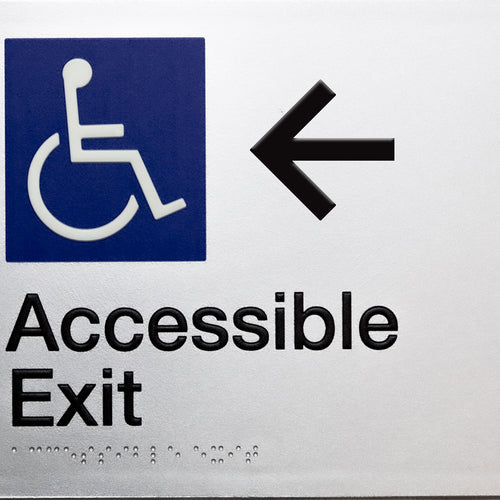 Accessible Exit Sign (Silver) Left Arrow - IMG 1
