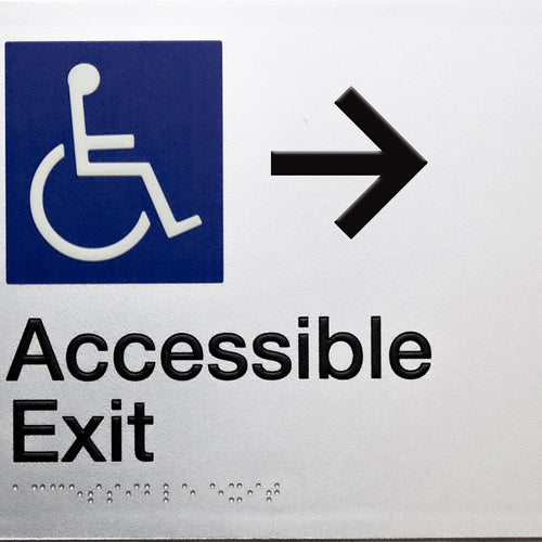 Accessible Exit Sign (Silver) Right Arrow - IMG 1