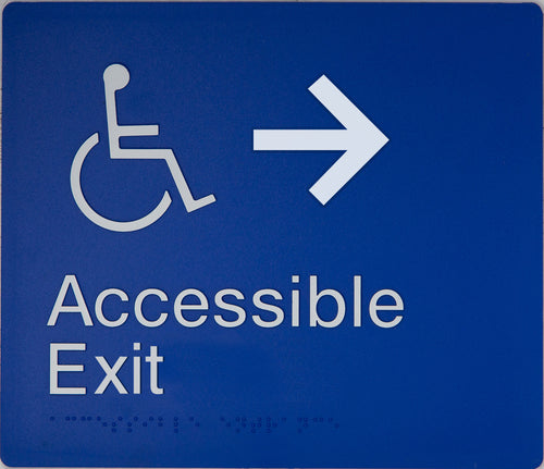 accessible exit right access  sign blue