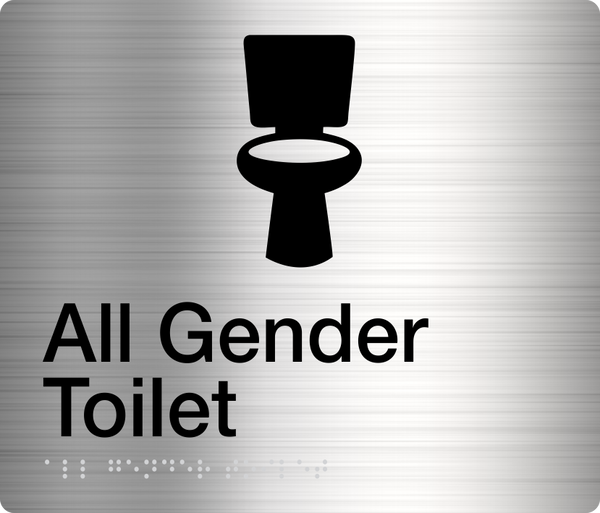 stainless steel all gender toilet sign 