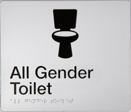 all gender toilet sign with braille