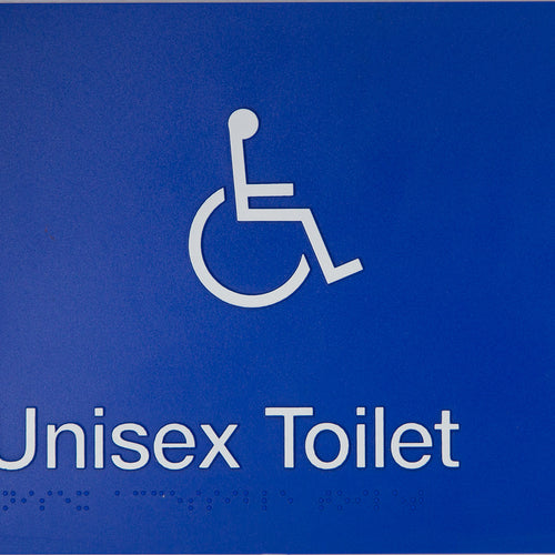 Unisex Toilet Sign (Blue) Wheelchair Icon - IMG 1