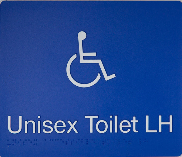 blue unisex toilet left hand sign 