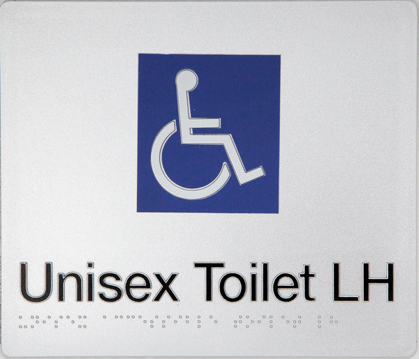 silver unisex toilet left hand sign