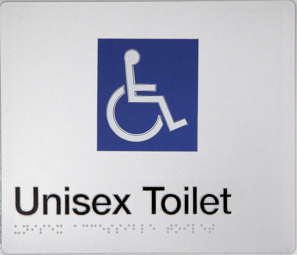unisex toilet sign wheelchair in silver