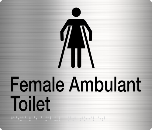 female ambulant toilet sign in stainless steel