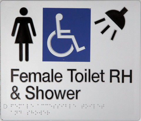 Female Accessible Toilet & Shower Sign (Silver)