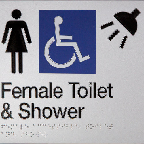 Female Accessible Toilet & Shower Sign (Silver) - IMG 1
