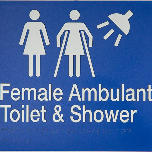 Female Ambulant Toilet & Shower Sign (Blue/White) - IMG 1