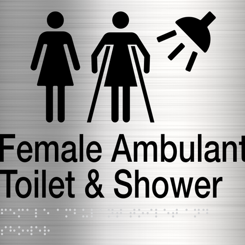 Female Ambulant Toilet & Shower Sign (Stainless Steel) - IMG 3