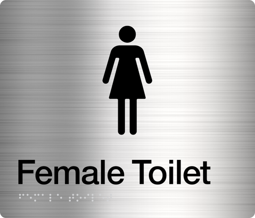stainless steel female toilet sign with braille