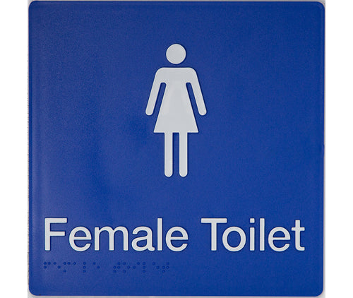 blue female toilet braille sign