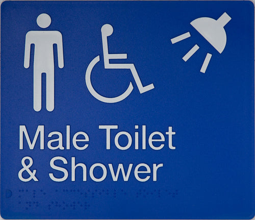 male toilet and shower accessible sign