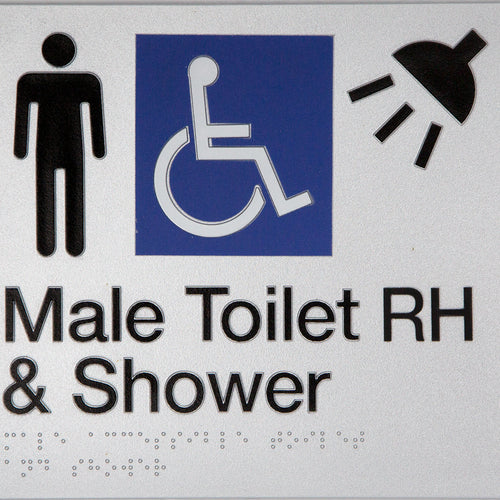 Male Accessible Toilet RH & Shower Sign (Silver) - IMG 1