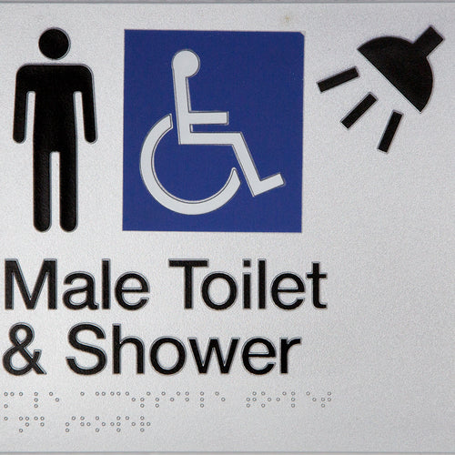 Male Accessible Toilet & Shower Sign (Silver) - IMG 1