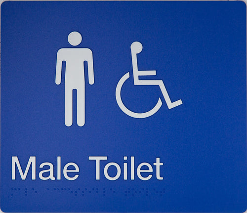male disabled toilet sign blue