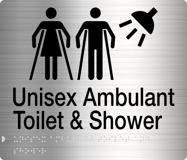 unisex ambulant toilet & shower sign in stainless steel