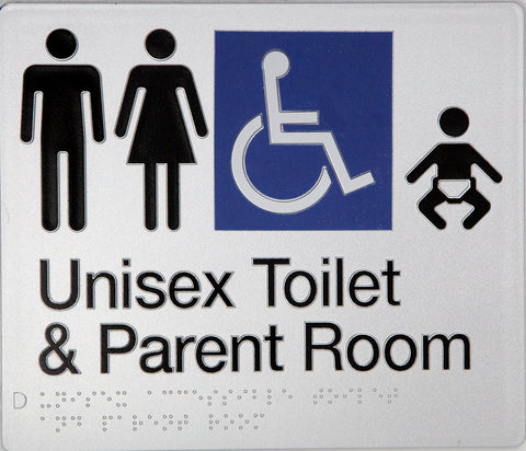 Unisex Toilet RH & Parent Room Sign (Silver)