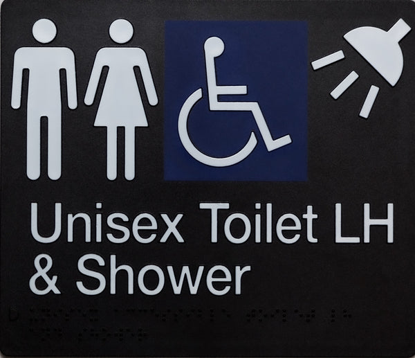Unisex Toilet LH & Shower Sign (Black)
