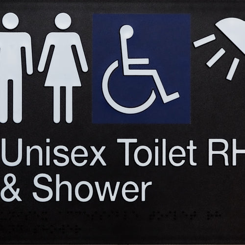 Unisex Accessible Toilet RH & Shower Sign (Black) - IMG 1