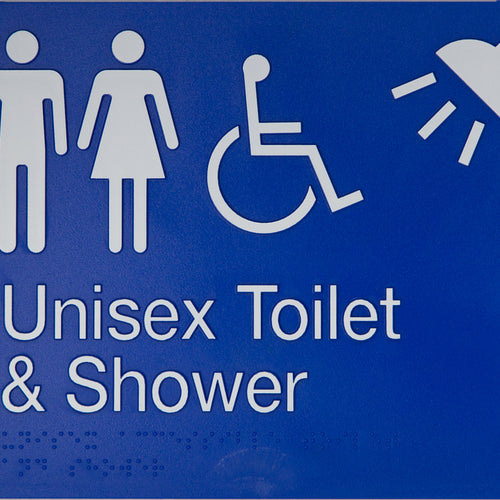 Unisex Accessible Toilet & Shower Sign (Blue/White) - IMG 1