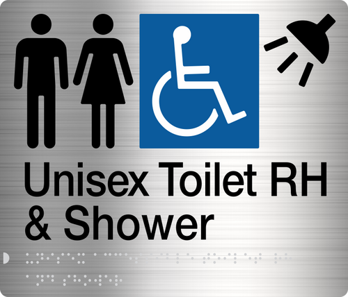 unisex disabled toilet rh & shower - stainless steel
