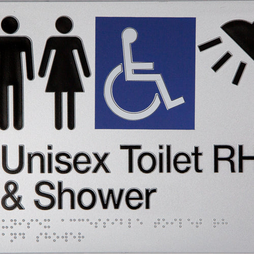 Unisex Toilet RH & Shower Sign (Silver/Black) - IMG 2