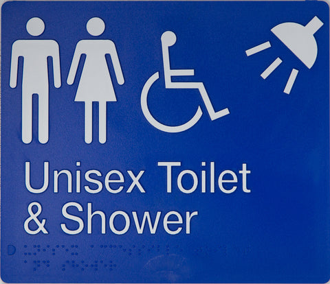 Unisex Ambulant Toilet & Shower Sign 2 Icons (Blue/White)