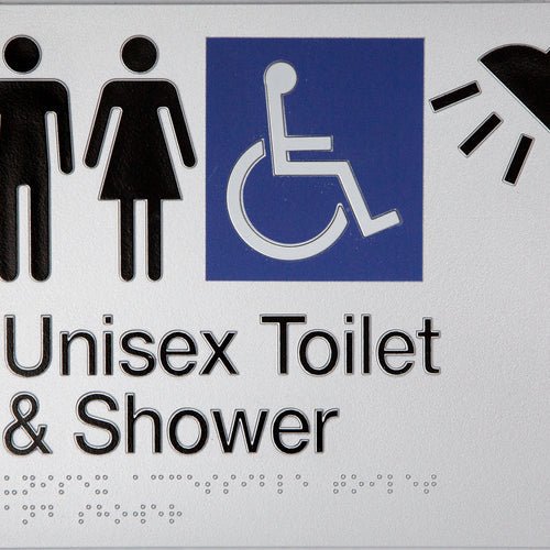Unisex Accessible Toilet & Shower Sign (Silver/Black) - IMG 2