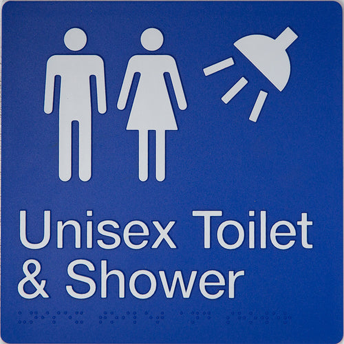 Unisex Toilet & Shower Sign (Blue) - IMG 1