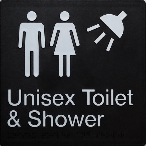 Unisex Toilet and Shower sign (Black)