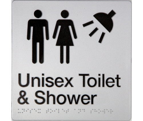 unisex toilet and shower sign