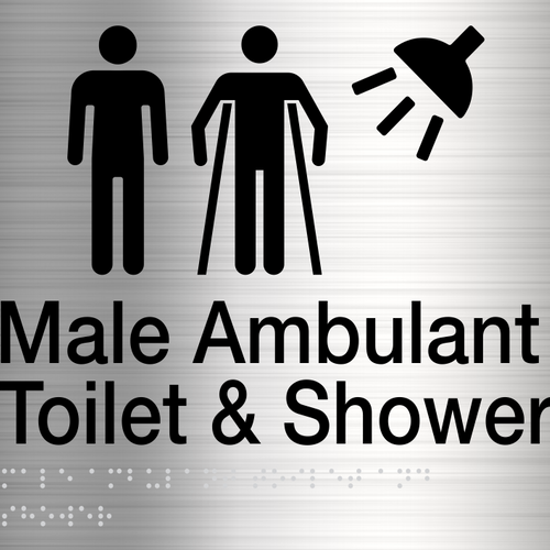 Male Ambulant Toilet & Shower Sign (Stainless Steel) - IMG 3