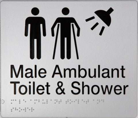 Male Ambulant Toilet Sign With Braille 2 Icons (Silver)