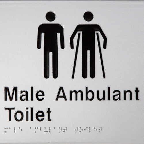 Male Ambulant Toilet Sign With Braille 2 Icons (Silver) - IMG 2