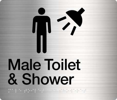 Male Accessible Toilet & Shower Sign (Silver)