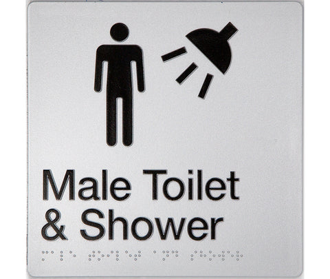 Unisex Toilet RH & Shower Sign (Silver/Black)