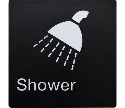 braille shower sign black