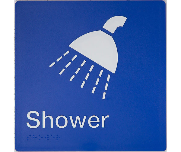 Shower Sign (Blue) with Braille | Free Express Shipping – Tim The Sign Man